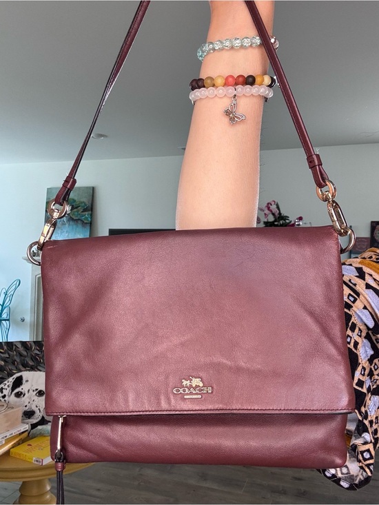 Coach Handbags - Coach Madison Calf Leather Uptown Foldover Crossbody Clutch in Mahogany Brown